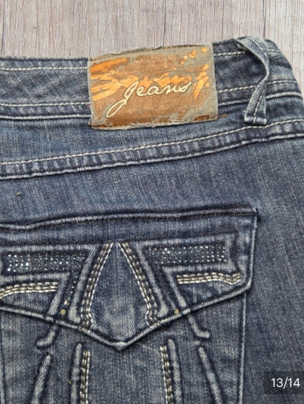 Seven7 Women's Blue Jeans Rhinestone Size 12 Boot Cut Medium Wash - Picture 13 of 14